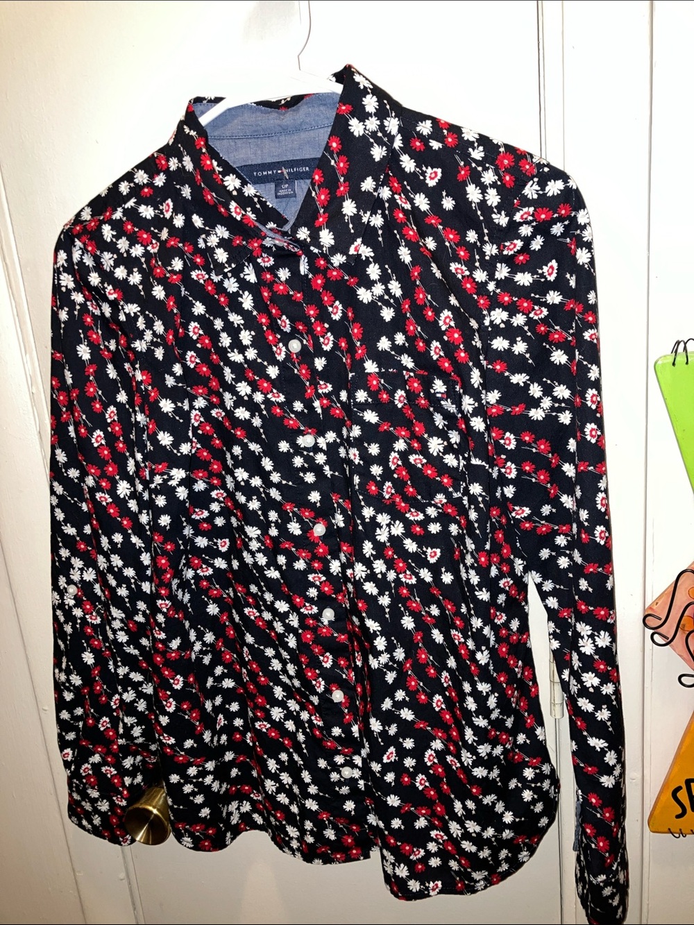 Tommy Hilfiger Black Floral Button-Front Shirt 100% Cotton Small